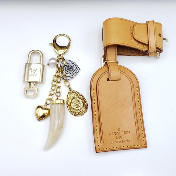 Authentic Louis Vuitton Luggage Nametag and Gold Padlock  Authentic Louis Vuitton Luggage Nametag and Gold Padlock with Unbranded Keycharm